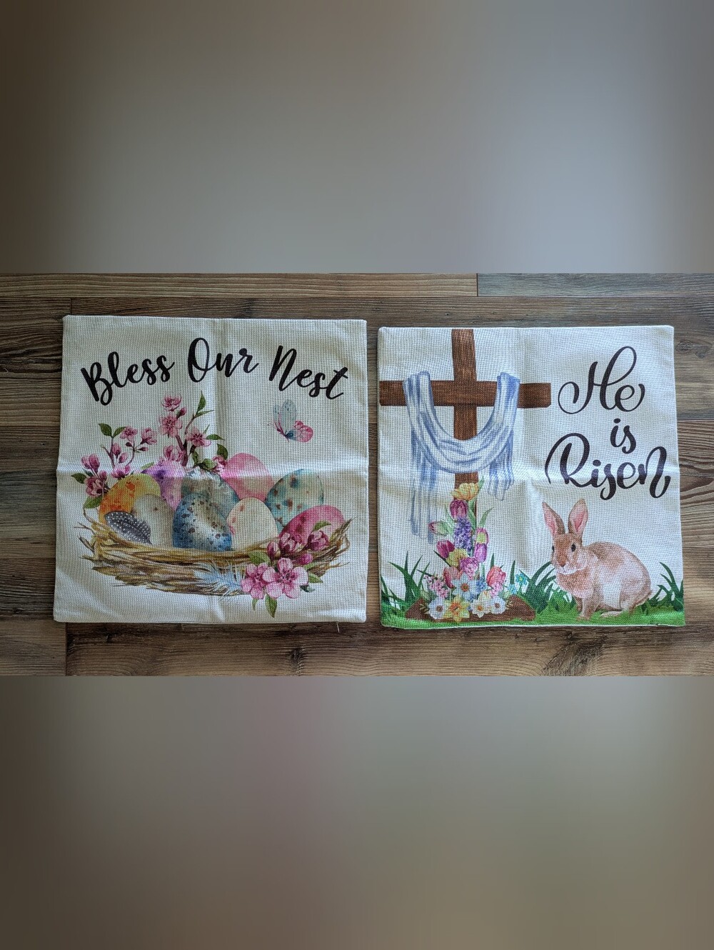 2 Piece Easter Floral Religious He Is Risen Bless Our Nest Square Pillow Covers